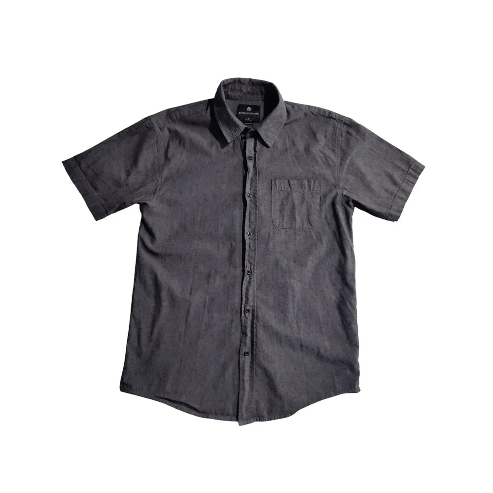 Shouthouse Mens Short Sleeve Button Down Shirt Gray Geometric‎ Print Small